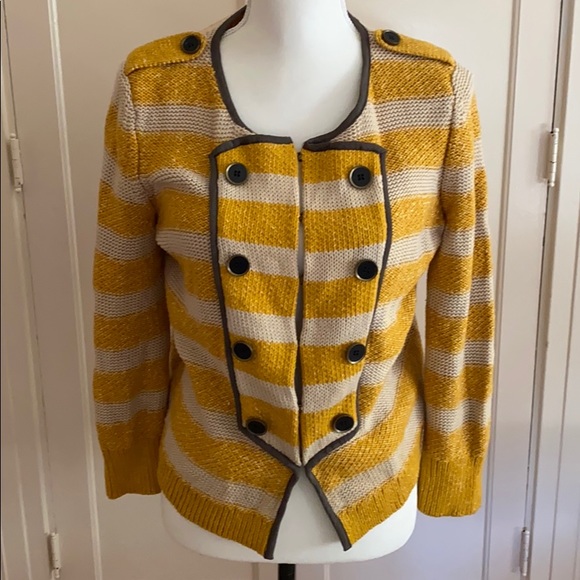 Ann Taylor Loft Mustard & Cream Striped Cardigan - Picture 14 of 14